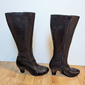 Miz Mooz Journey Black Leather Tall Boots 8.5 – Vintage – Heel Caps Worn